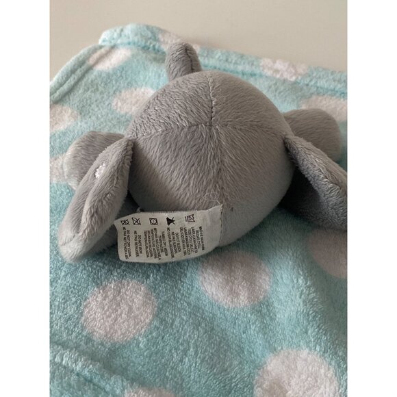 Gray Plush Elephant Security Blanket For Babies - Polka Dot Blue & White Blanket - Picture 6 of 9